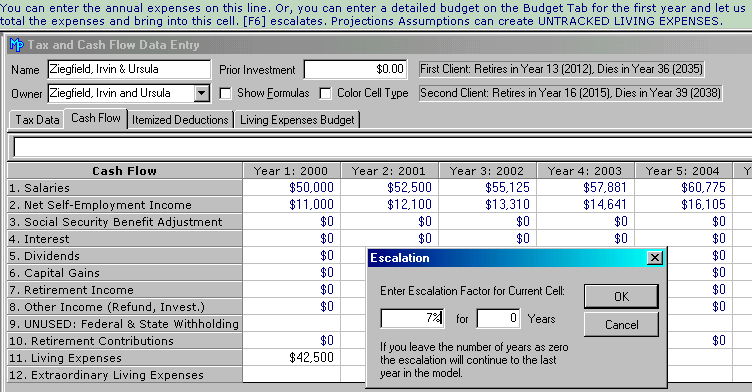 Cash Flow Tab and Entering Living Expenses