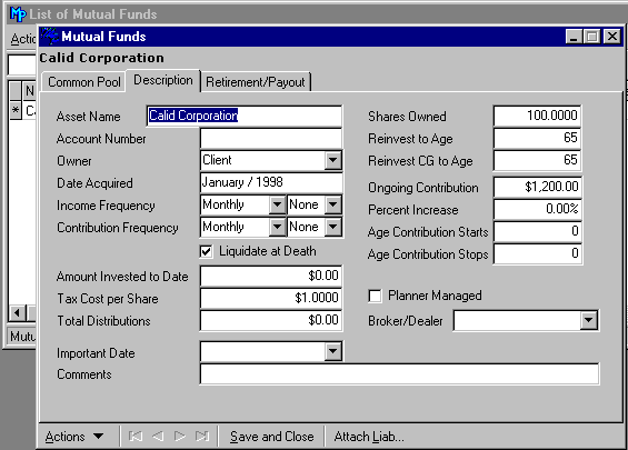 Mutual Fund Description Tab